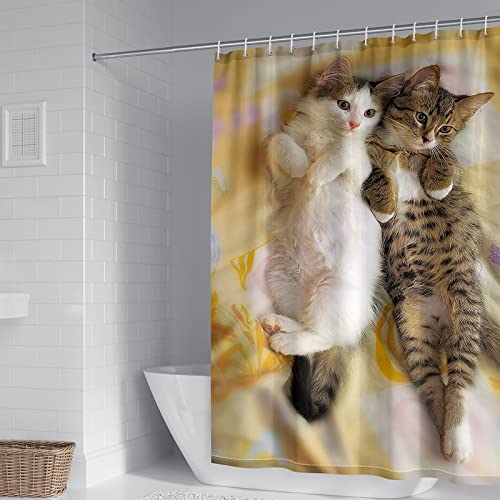 KnSam Duschvorhang, Vorhang Für Badezimmer Katzenmuster Mit Tiermotiv Polyester Anti-Schimmel Wasserdicht Vorhänge An Badewanne Bad Inkl. 12 Duschvorhangringen Mehrfarbig 120X180Cm von KnSam