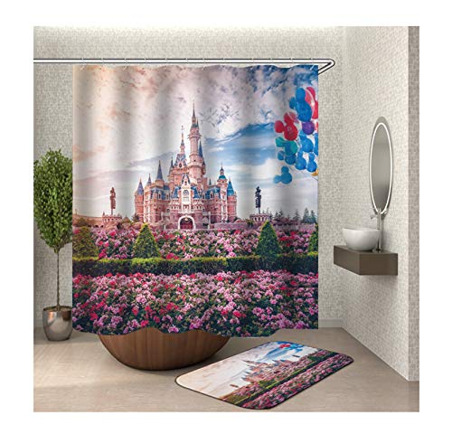 KnSam Duschvorhang Anti-Schimmel Wasserdicht Vorhänge An Badewanne Bad Vorhang für Badezimmer Märchenschloss 100% Polyester inkl. 12 Duschvorhangringen 90X180cm von KnSam