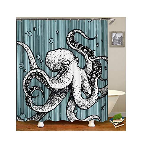 KnSam Duschvorhang Anti-Schimmel Wasserdicht Vorhänge an Badewanne Bad Vorhang für Badezimmer Krake Octopus 100% PEVA inkl. 12 Duschvorhangringen 150 x 180 cm von KnSam