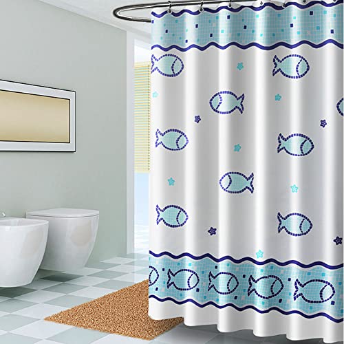 KnSam Duschvorhang Textil Fisch Muster Anti-schimmel Wasserdicht Waschbar Badvorhang aus Polyester Stoff Weiß 100x180cm mit 12 Duschvorhangringen von KnSam