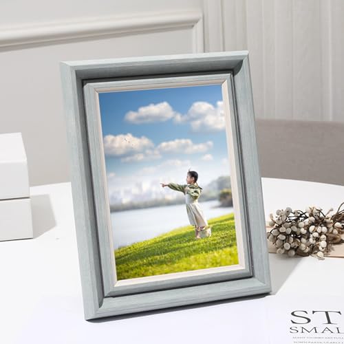 KnSam Fotorahmen 10x15 cm, Portraitrahmen PS & MDF Horizontal & Vertikal Rechteck Bilderrahmen Tischplatte Holzbilderrahmen für Wohnzimmer, Schlafzimmer, Büro und Wohnzimmer, Grau Blau von KnSam