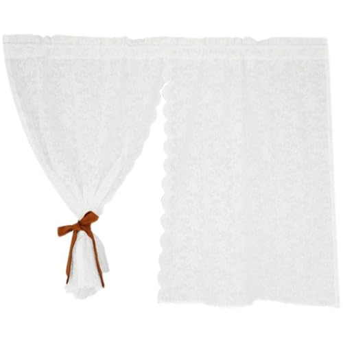 KnSam Gardinen Kurz Halbtransparent, Stickerei mit Blumen Muster Weiß Bistrogardine Boho Küche 2er Pack, Rod Pocket Baumwolle Halbtransparent Gardinen für Küche Fenster Vorhänge, 100 x 65cm(HxB) von KnSam