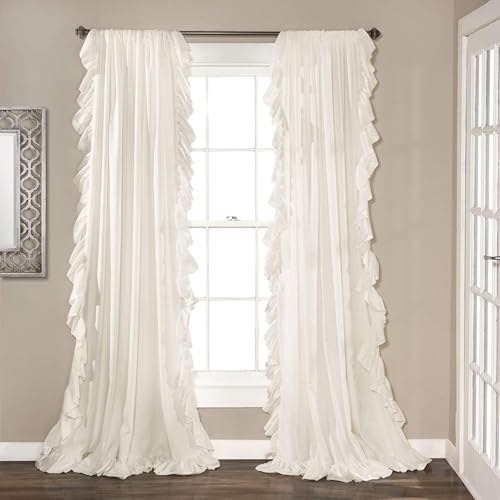 KnSam H140xB150 Scheibengardine Kurz Halbtransparent, Einfarbig mit Rüschen Weiß Scheibengardinen Boho 2er, Rod Pocket Baumwolle Halbtransparent Voile Vorhang für Badezimmer Fenster Vorhänge von KnSam