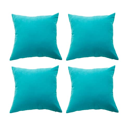 KnSam Home Einfarbig Kissenbezug 40x40cm, Pfauenblau Loungekissen in Flanell für Betten Garten Cafés, Haus Dekor Weich Bequem Atmungsaktiv, 4 Stück von KnSam