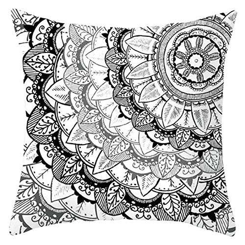 KnSam Kissenbezug, Dekorativ Bettkissenbezug Mandala Blumenmuster Polyester Dekor Zierkissenhülle Für Das Schlafzimmer Wohnzimmersofa Schwarzgrau 40X40cm von KnSam