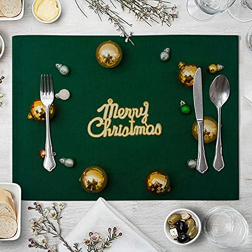 KnSam Platzdeckchen Abwaschbar Kinder 8Pcs Set, Weihnachtsdekoration Glocken Tischsets Baumwolle Leinen, Abgrifffeste Hitzebeständig Platz-Matten Grün Gold für Restaurant Speisetisch, 32x42cm KnSam Platzdeckchen Abwaschbar Kinder 8Pcs Set, Weihnachtsdekoration Glocken Tischsets Baumwolle Leinen, Abgrifffeste Hitzebeständig Platz-Matten Grün Gold für Restaurant Speisetisch, 32x42cm von KnSam
