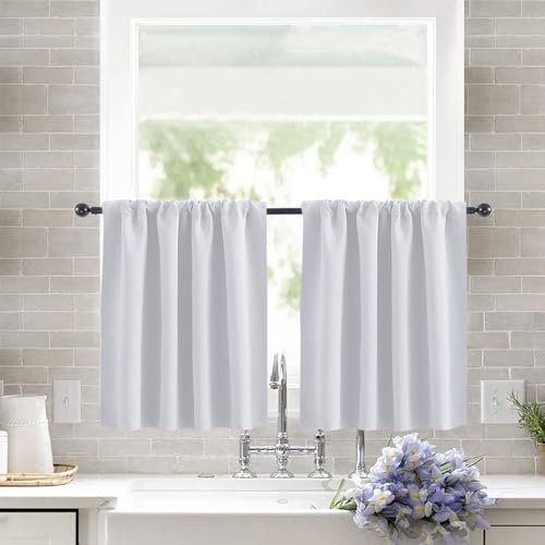 KnSam Scheibengardinen 2er Set Küche Gardinen Blickdicht Fenster Gardine Modern Wellenförmige Textur Kurzstores Elegant Bistrogardinen für Wohnzimmer Weiß B 90 cm x H 60 cm, 2 Stück von KnSam