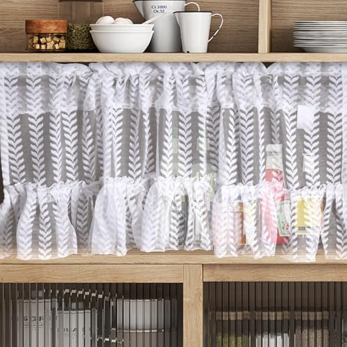 KnSam Scheibengardinen 60 cm Hoch, Küche Gardinen Kurz Fenster Vorhang Weiss Halbtransparent B 150 x H 60 cm Bistrogardine 1er Küchengardinen Gardinen von KnSam