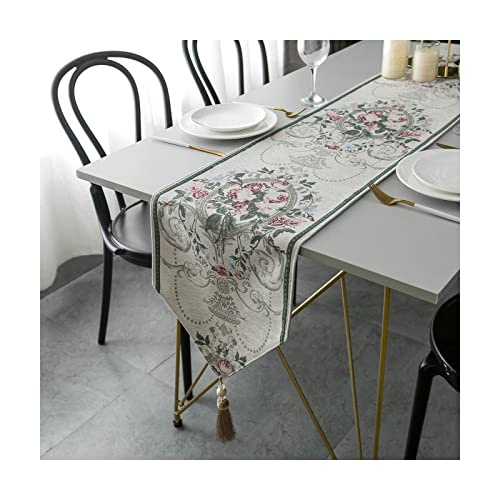 KnSam Tischläufer, Tischläufer Aussenbereich Retro Blumen Polyester Tischläufer Lang Tischdekoration Weiß 32X240cm von KnSam