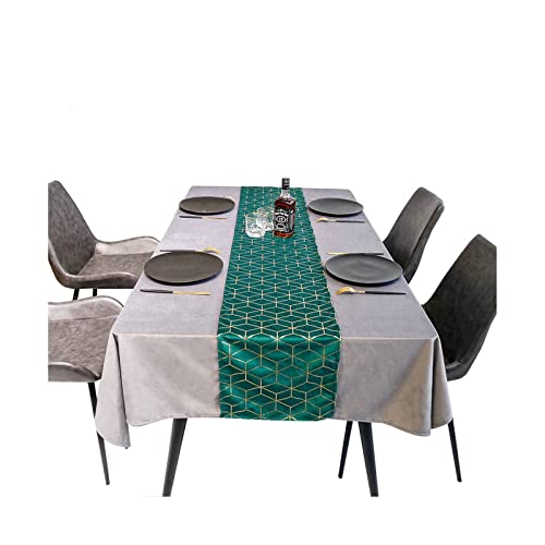 KnSam Tischläufer, Tischläufer Herbstlich Geometrisches Rautenmuster Samt Tischläufer Lang Tischdekoration Gold Grün 32X160cm von KnSam