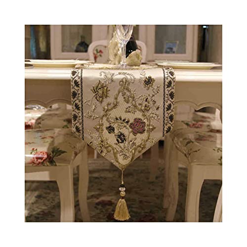 KnSam Tischläufer, Herbstlich Stickblumen Mit Quasten Maulbeerseide, Gelb Beige, 33X160cm KnSam Tischläufer, Herbstlich Stickblumen Mit Quasten Maulbeerseide, Gelb Beige, 33X160cm von KnSam