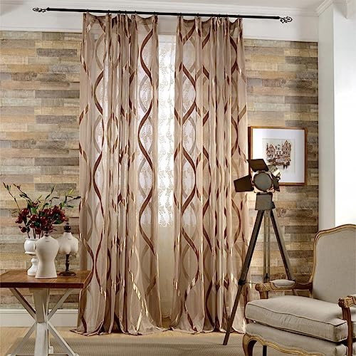 KnSam Voile Gardinen Trnsparent mit Ösen Braun, Welle Muster Halbtransparent Voile Vorhänge aus Voile Polyester, 132x244CM(BxH) von KnSam