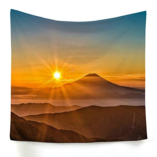KnSam Wandteppich, aus Polyester Wandtuch Tapestry Wandbehang Wanddeko Sonnen- und Bergmuster 150×150cm Bunt Wandteppiche Heimdekorationen von KnSam