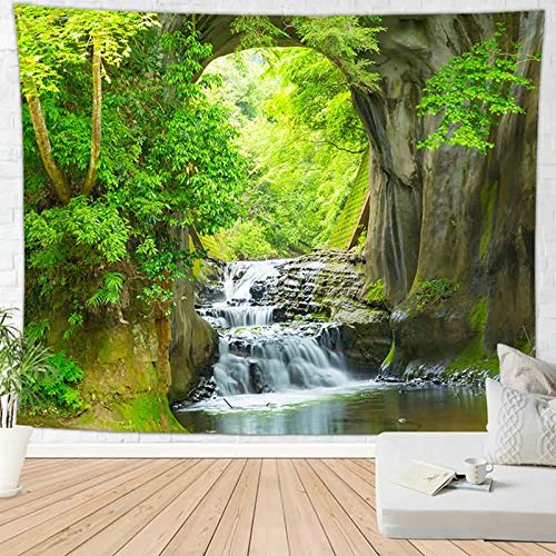 KnSam Wandteppich Wandbehang Wohnzimmer Heimdekorationen Aus Polyester Wald Und Wasserfall Multicolor 150X200Cm (59X78 Inch) Wandteppiche von KnSam