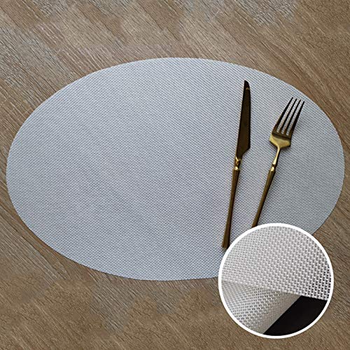 Platzset Abwischbar, Tischsets Wasserdicht Ovales Geflecht aus 70% Vinyl 30% Polyester Verbrühungsschutz rutschfest Dekoration 45X30Cm Silber von KnSam