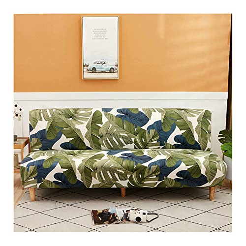Sofabezug, Couchbezug Pflanzenblatt Polyester Sofahusse Rutschfest Elastisch, Ausgestattet Mit Fixierten Schaumstoffstreifen, Für 2-3 Sitzer Sofa Ohne Armlehnen Sofabezüge Grün Blau Weiß 190-210cm von KnSam