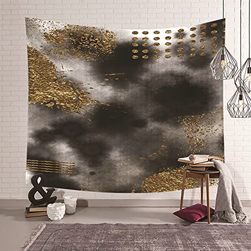 Wandteppich, Wandbehang Abstrakte Kunst Wanddeko Aus Polyester Tapestry Schwarz Grau Gold 350X256Cm von KnSam