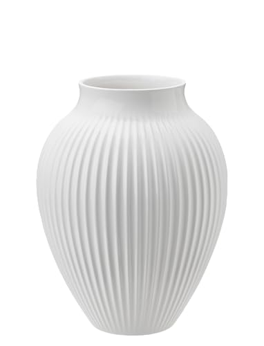 Knabstrup Vase, H 12,5 cm geriffelt, Weiß von Knabstrup