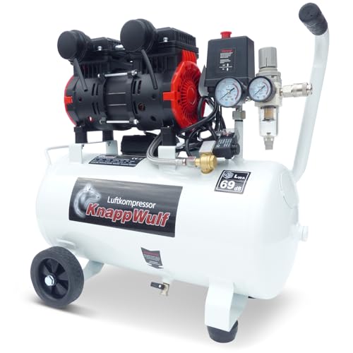 KnappWulf Flüsterkompressor Druckluftkompressor Kompressor KW4024 mit 24L 10 Bar 1100 Watt 1,5PS inkl. Wasserabscheider Kondenswasser Ablasshahn von KnappWulf