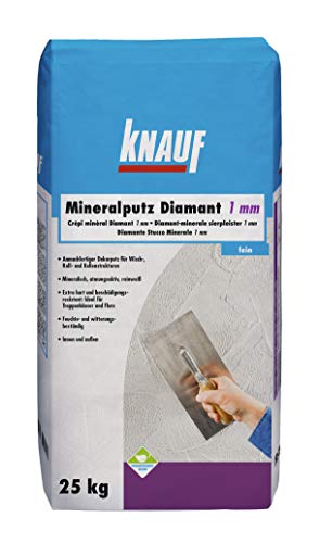 Knauf 5783 Mineral Diamantputz Mineralputz Diamant 1,0-mm Körnung – mineralischer Dekor, Decken, Wand-Belag oder Außen-Putz, Kratzfest und witterungsbeständig, Weiß, 25-kg von Knauf