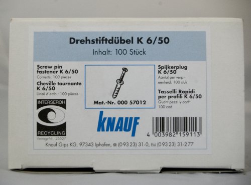 Knauf K6 /50 Drehstiftdübel/Nageldübel, 100 Stück, Kunststoff, Dübel von Knauf