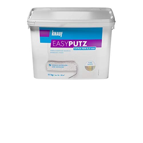Knauf Extra Fein 11 kg 0,5 mm EASYPUTZ, Körnung, schneeweißer, mineralischer Dekorputz, hochwertig, zum einfachen Aufrollen auf Wand oder Decke im Innenbereich, atmungsaktiv, Weiß von Knauf