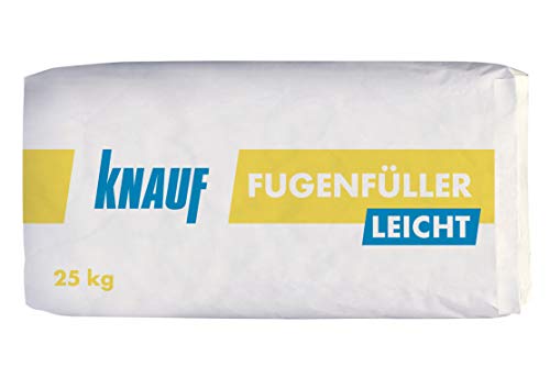 Knauf Fugenfüller leicht zum Verspachteln von Gipsplatten mit HRK/HRAK, mit Fugen-Deckstreifen, 25 kg – Gips-Spachtel, sehr ergiebige Füllspachtel-Masse, Hellgrau von Knauf
