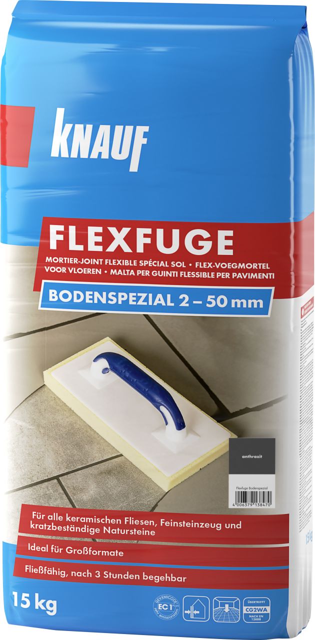 Knauf Fugenmörtel Flexfuge Bodenspezial 2 - 50 mm anthrazit 15 kg von Knauf