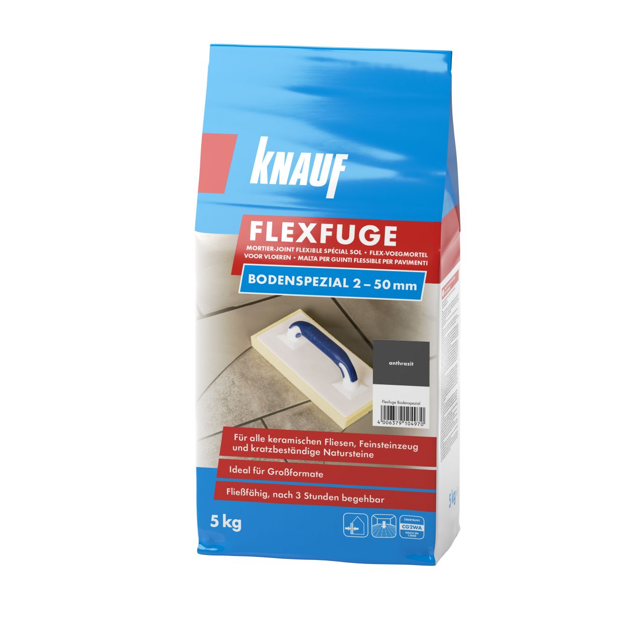 Knauf Fugenmörtel Flexfuge Bodenspezial 2 - 50 mm anthrazit 5 kg von Knauf