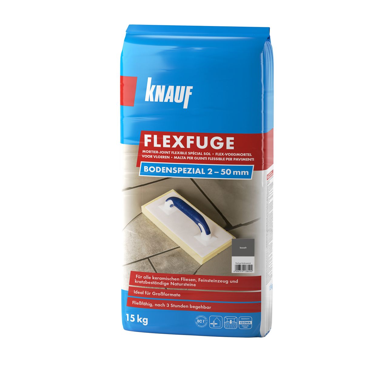 Knauf Fugenmörtel Flexfuge Bodenspezial 2 - 50 mm basalt 15 kg von Knauf