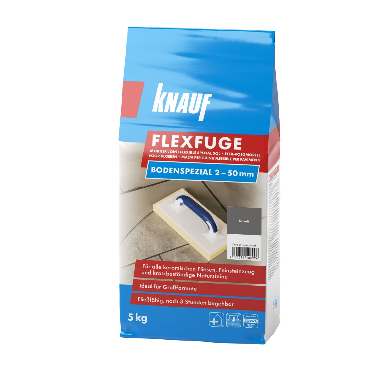 Knauf Fugenmörtel Flexfuge Bodenspezial 2 - 50 mm basalt 5 kg von Knauf