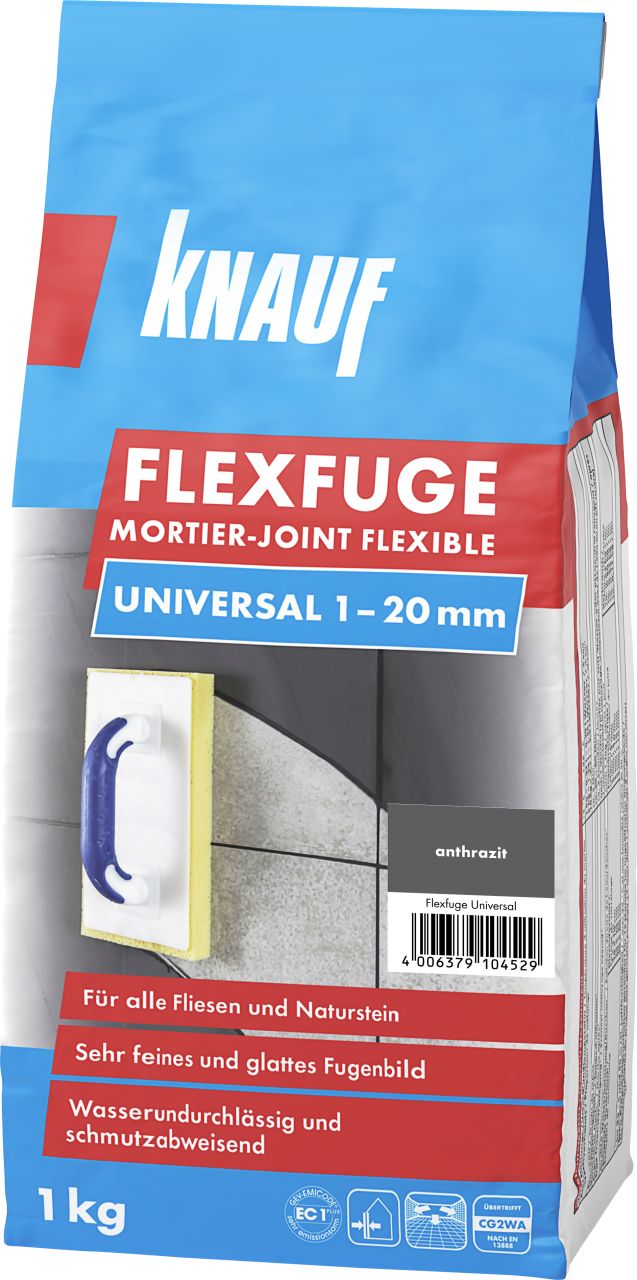 Knauf Fugenmörtel Flexfuge Universal 1 - 20 mm anthrazit 1 kg von Knauf