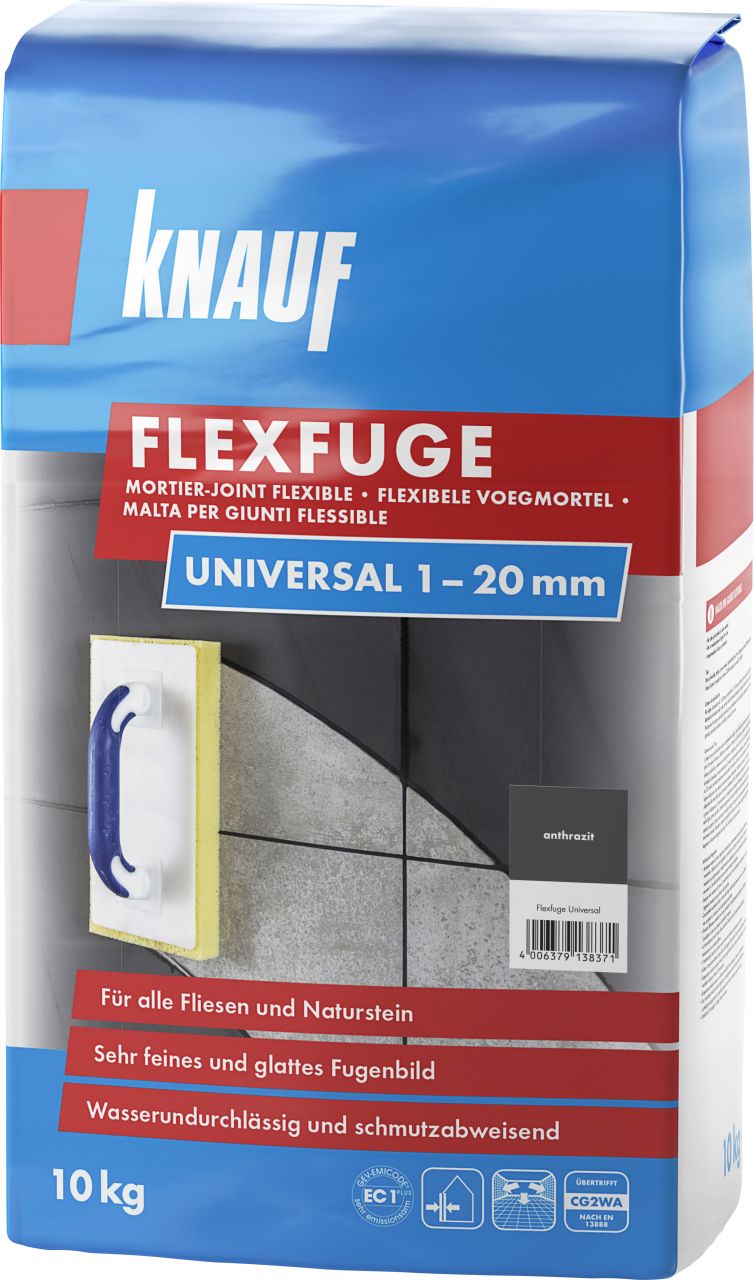 Knauf Fugenmörtel Flexfuge Universal 1 - 20 mm anthrazit 10 kg von Knauf