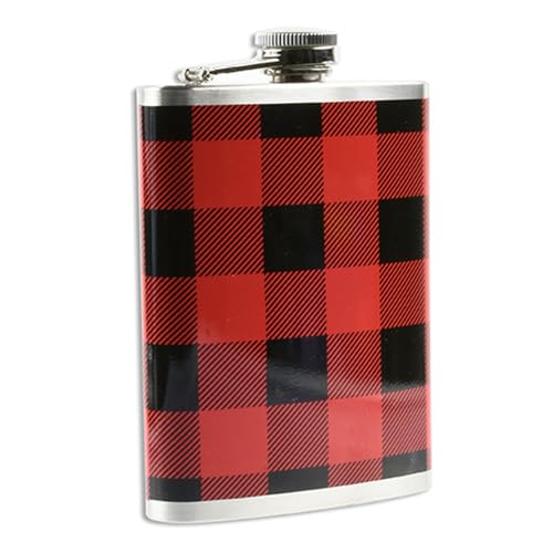 Edelstahl-Flachmann, schwarz und rot, Büffelkariert, Urlaubs-Getränkehalter, 237 ml, wiederverwendbare Reiseflasche für Lieblings-Cocktails, Likörgetränke Edelstahl-Flachmann, schwarz und rot, Büffelkariert, Urlaubs-Getränkehalter, 237 ml, wiederverwendbare Reiseflasche für Lieblings-Cocktails, Likörgetränke von Knextion Inc