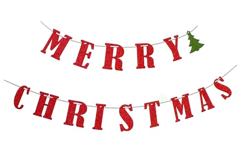 Knextion Inc Banner mit Aufschrift "Merry Christmas", rote Glitzer-Buchstaben, 12 cm Höhe, 3,6 m lange Girlande mit Band Knextion Inc Banner mit Aufschrift "Merry Christmas", rote Glitzer-Buchstaben, 12 cm Höhe, 3,6 m lange Girlande mit Band von Knextion Inc