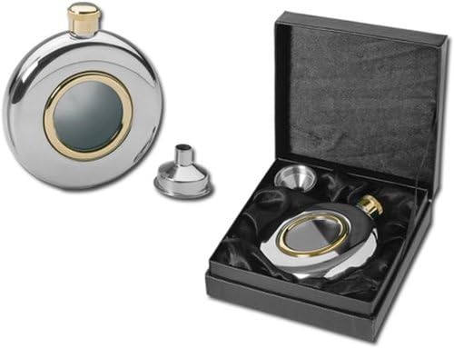 Flachmann und Trichter aus Edelstahl, zweifarbig, Geschenk-Set mit Bullauge von Knight