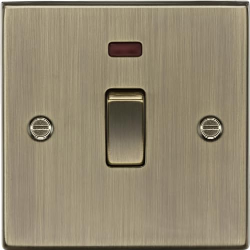20A 1G DP Schalter mit Neonanzeige - Quadratische Kante, antikes Messing von Knightsbridge