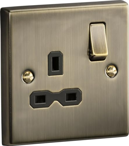 Knightsbridge CS7AB DP-Schaltsteckdose mit Einsatz, quadratischer Rand, 13A, 1G, 230 V, Messing antik von Knightsbridge