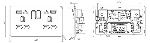 Knightsbridge FPR9224BCG FPR9224 Schaltersteckdose mit Dual-USB-Ladegeräten (2,4 A), flache Blende, 13 A, 2 G, 230 V, gebürstetes Chrom von Knightsbridge