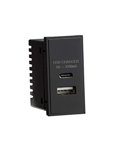 Knightsbridge NETUSBC Dual USB A+C Ladegerät (3,1 A) Modul, 25 x 50 mm, Schwarz von Knightsbridge