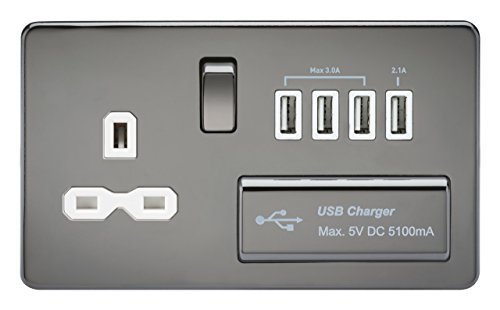 Knightsbridge sfr7usb4bnw 13 A 1 G Schraube weniger Nickel Switched Socket mit Einsatz und 5 V DC 5.1 A Quad USB-Ladegerät – Schwarz von Knightsbridge