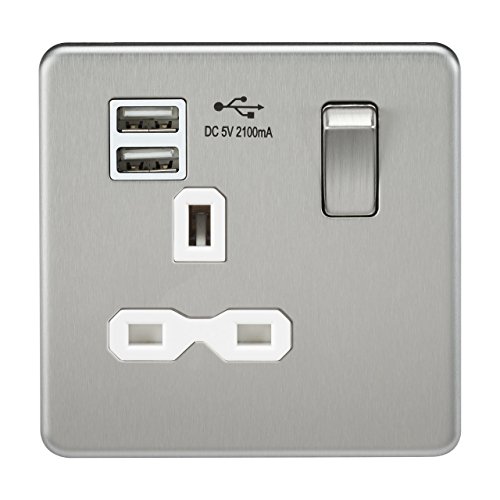 Knightsbridge sfr9901bcw 13 A 1 G Schraube weniger Chrom gebürstet Schalter Sockel mit weißem Einsatz und Dual USB Ladegerät – Silber von Knightsbridge