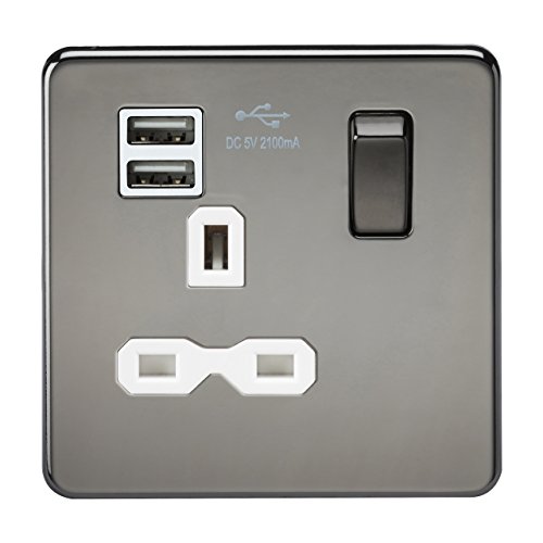 Knightsbridge sfr9901bnw 13 A 1 G Schraube weniger Nickel Switched Sockel mit weißem Einsatz und Dual USB Ladegerät – Schwarz von Knightsbridge