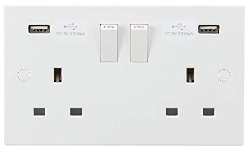 Steckdose, 13 A, 2G mit Dual USB-Ladegerät, 5 V DC 3,1 A von Knightsbridge