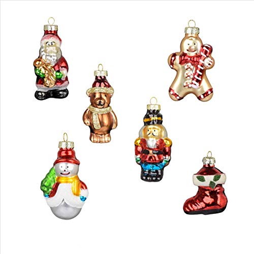 KnikGlass Packung mit 6 bemalten Glasfiguren-Weihnachtsornamenten Hängende Ornamente für die Weihnachtsbaumdekoration(Kombination 2) von KnikGlass