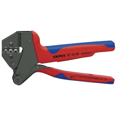 Crimp-Systemzange für auswechselbare Crimpeinsätze für MC4 Multi-Connect-Verbinder (bis 6 mm²) brüniert, mit Mehrkomponenten-Hüllen 200 mm 974366 von Knipex