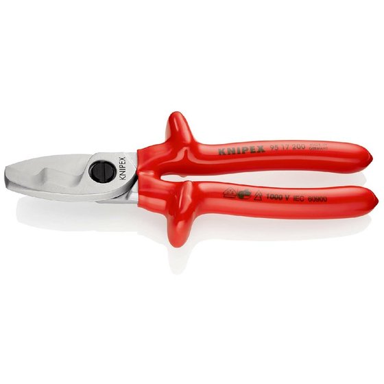 KNIPEX® - Kabelschere mit Doppelschneide verchromt, tauchisoliert, VDE-geprüft 200 mm 9517200 von Knipex