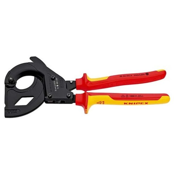 KNIPEX® - Kabelschneider (Ratschenprinzip) für stahlarmierte Kabel (SWA-Kabel) schwarz lackiert, isoliert mit Mehrkomponenten-Hüllen, VDE-geprüft 315 mm 9536315A von Knipex