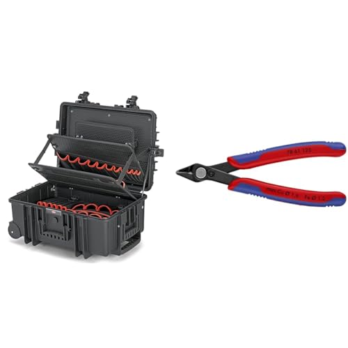 KNIPEX 00 21 37 LE Werkzeugkoffer "Robust45 Move" Werkzeug-Trolley | Rollkoffer leer & Electronic Super Knips Elektronik-Seitenschneider von Knipex