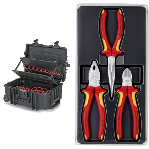 KNIPEX 00 21 37 LE Werkzeugkoffer "Robust45 Move" Werkzeug-Trolley | Rollkoffer leer & Elektro-Paket, 3-teilig, 160 bis 200 mm, VDE, Grundausstattung für unterwegs, Zangenset, Werkzeugset, 00 20 12 von Knipex